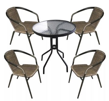 Imagen de Juego De Jardin Mesa Vidrio + 4 Sillas - Set Combo - Rattan