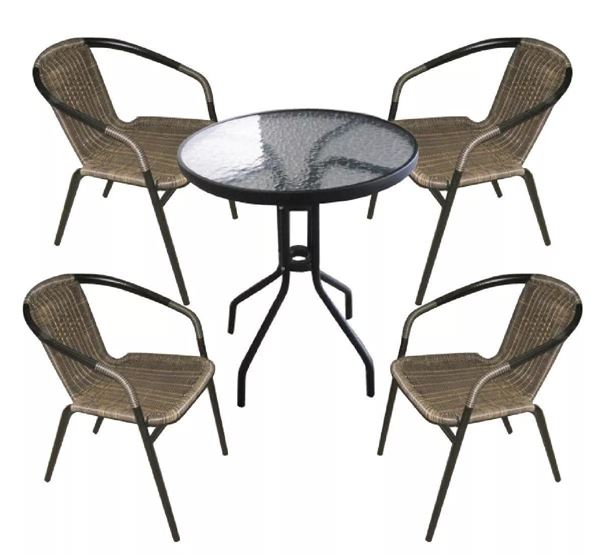 Imagen de Juego De Jardin Mesa Vidrio + 4 Sillas - Set Combo - Rattan