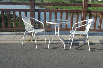 Imagen de Juego De Jardin Mesa Vidrio + 4 Sillas - Set Combo - Rattan Blanco