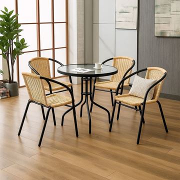 Imagen de Juego De Jardin Mesa Vidrio + 4 Sillas - Set Combo - Rattan Crema