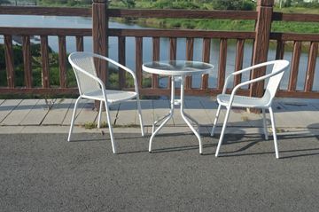 Imagen de Juego De Jardin Mesa Vidrio + 2 Sillas - Set Combo - Rattan Blanco