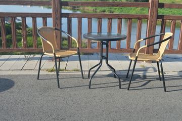 Imagen de Juego De Jardin Mesa Vidrio + 2 Sillas - Set Combo - Rattan Beige